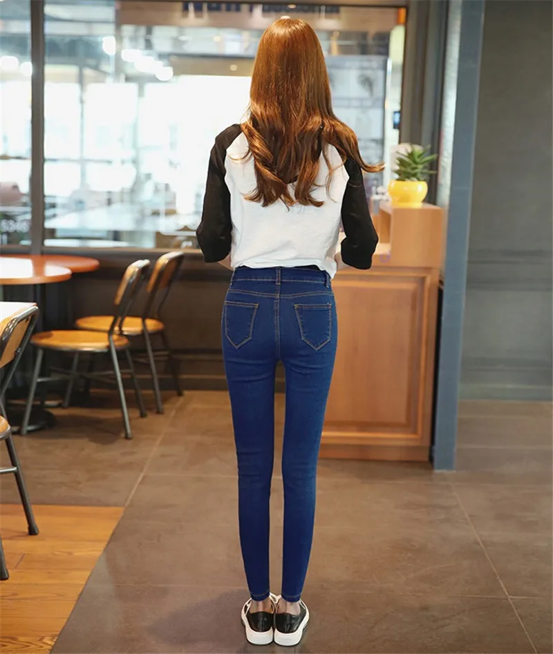 Для женщин черные джинсы Высокая талия джинсы мoднoe клeтчaтoe Размеры растягивающиеся женские джинсы потертые джинсовые узкие ковбойские брюки-карандаш R246