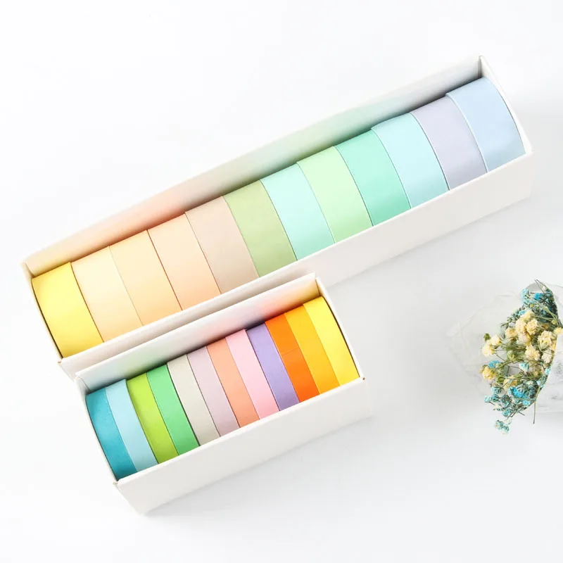 Best 12pcs box 7.5mm 15mm Cute Adhestive Tape Paper Masking Washi Tapes Kawaii for School Office Supply Stationery Solid Candy Color