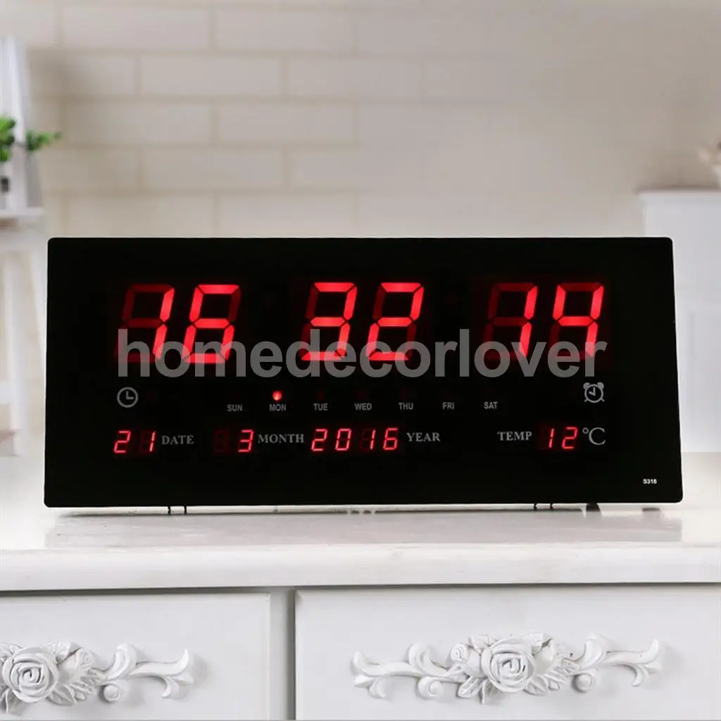 Extra Big Screen LED Office Wall Clock Alarm Clocks 24H Calendar Time