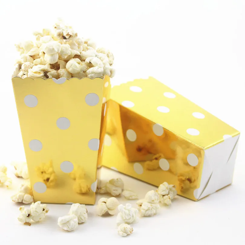 12Pcs/Lot Gold/Silver Popcorn Boxes For Baby Shower Birthday Wedding
