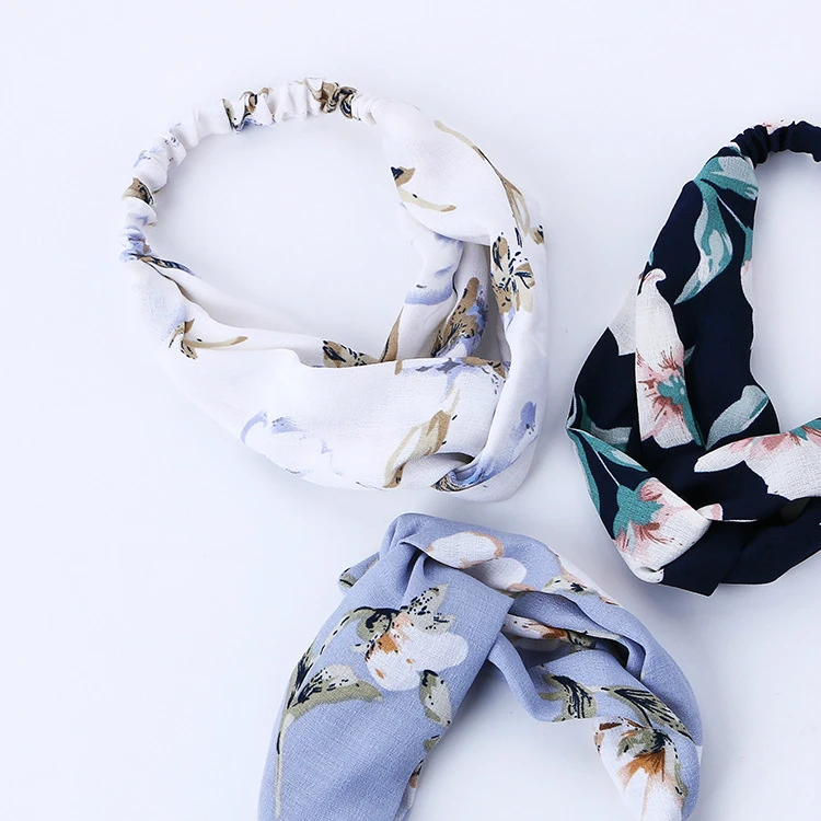 

Fashion flowers Turban Headbands For Women Summer chiffon Headband Head Wrap Wide Ear Warmer Hairband Hair Accessories