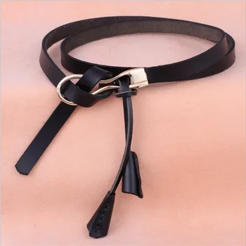 

2018 New Knot Design Black White Red Brown Thin Genuine Cowhide Leather Tassel Fringe Waist Belts Decoration waistband for Dress