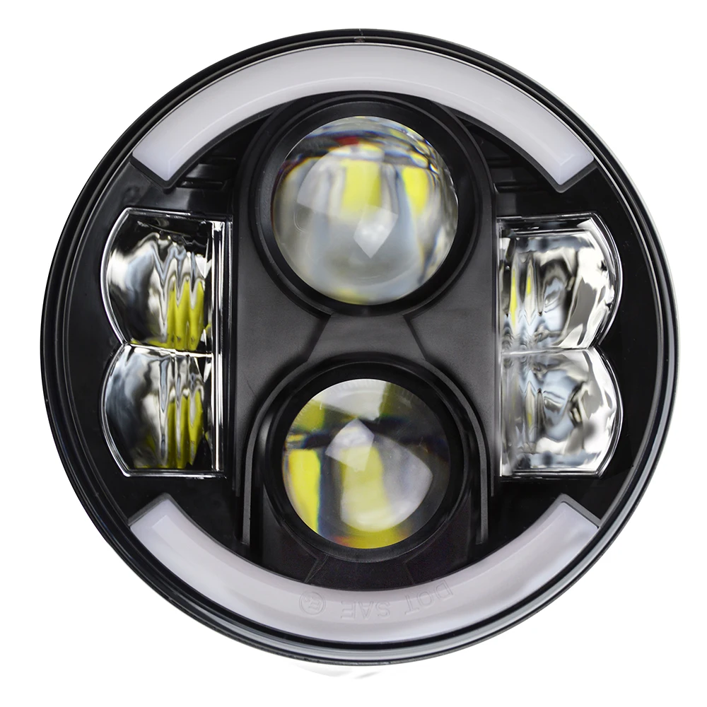 

7" Round H6024 Motorcycle Headlight LED Headlight With White DRL Amber turn signal BB style