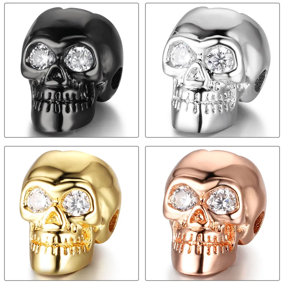 

Punk style Smooth Skull shape Black Cubic zircon Space Beads for DIY Bracelet Jewelry Making Bead charm Bracelets Accessories