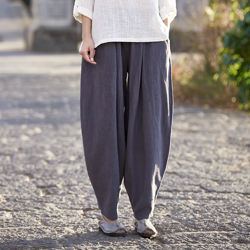 

Elastic Waist Linen Plus size Women Long Harem Pants Bloomers Vintage Loose Casual Novelty 2017 Original Pants Trousers B174