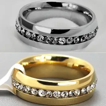 

50 PCS Men Women Zircon Stainless Steel CZ Rings Lovers Couple Rings Wholesale Wedding Charm Rings 6mm Band Jewelry