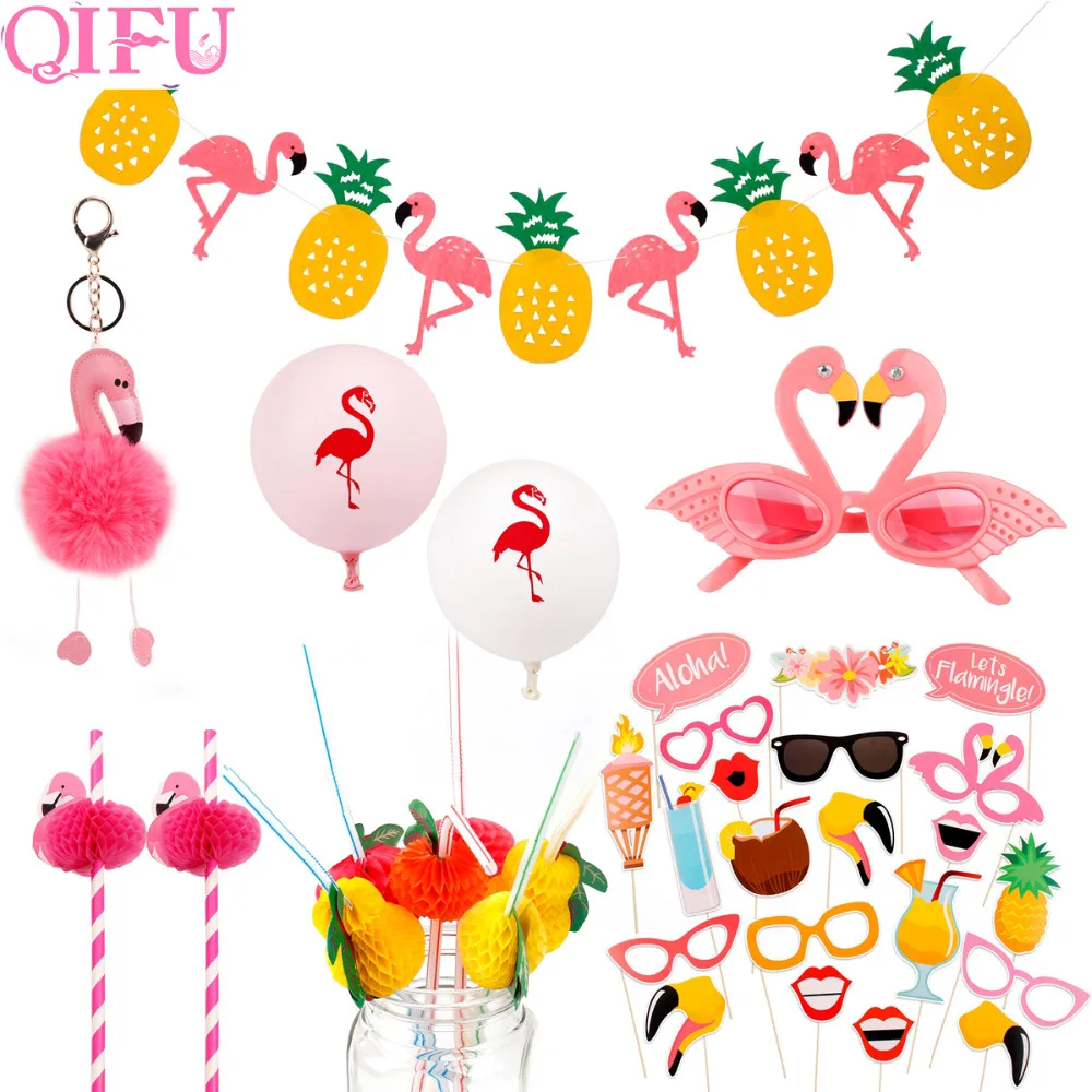 

QIFU Hawaii Party Luau Flamingo Party Flamingo Decoration Pineapple Summer Party Birthday Hawaiian Party Decoration Bundles