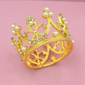 

5 PCS Gold Silver Color Metal Pearl Small Bride Crown Wedding Full Round Crystal Princess Mini Tiara For Children Girls Birthday