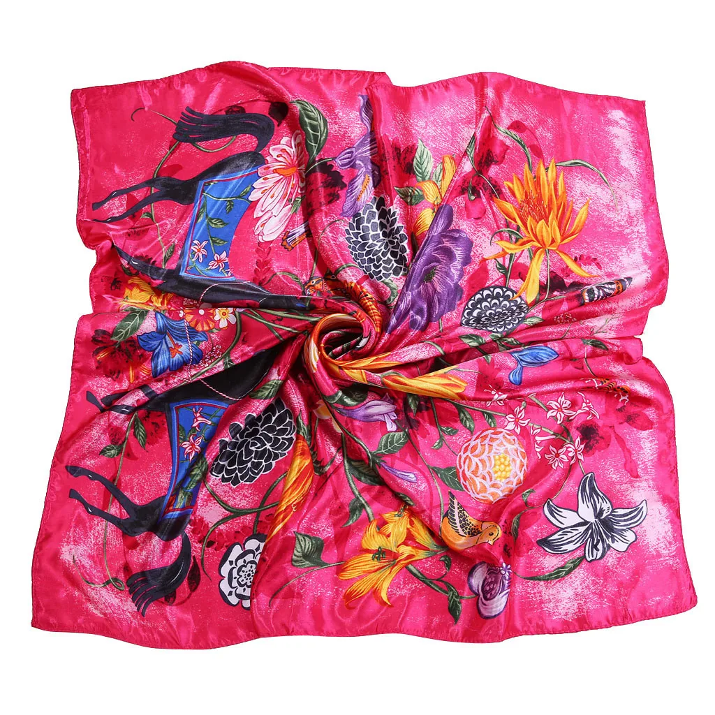 Square Scarf Hair Tie Band Women Elegant Small Vintage Skinny scarf Casual Head Neck Silk Scarf square scarves foulard#P15 - Цвет: Hot Pink