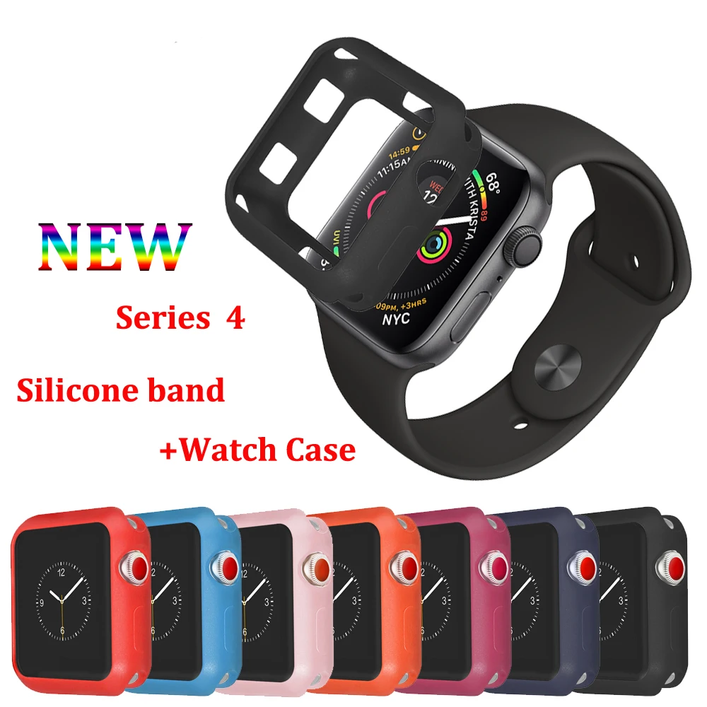 Мягкий силиконовый чехол для Apple Watch band 44 мм 40 iWatch Series 4 рамка Полная защита