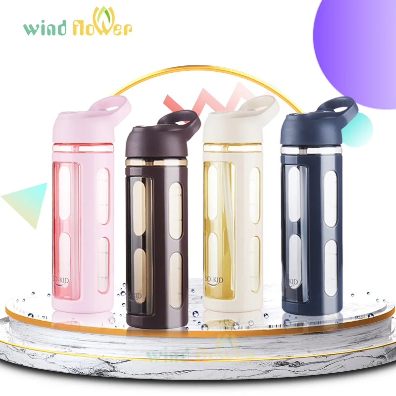 

Wind flower Creative Handle Straw Water Bottle Fashion Bottle Body Plastic Clothes Set Portable Leak-proof Water Bottle
