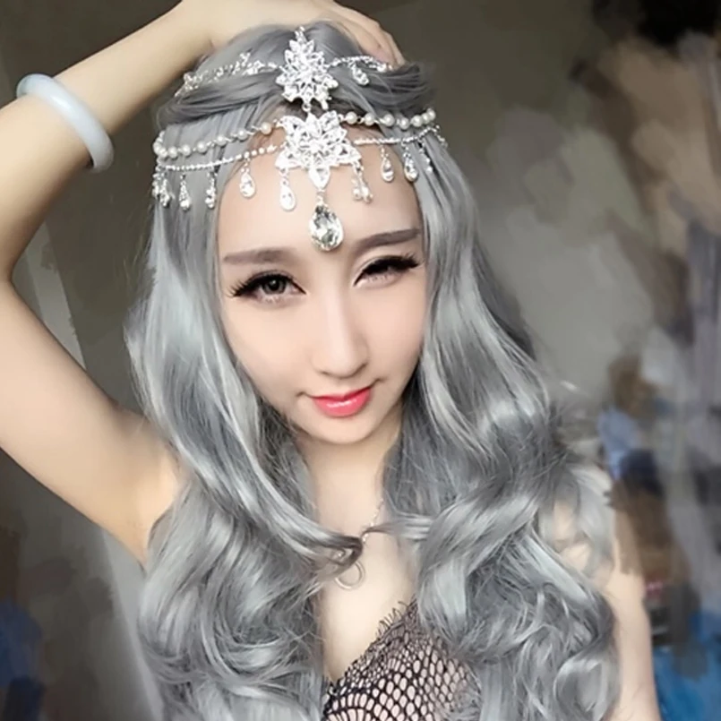 

Bridal Pearl Tiara Crown Wedding Head Chains Alloy Rhinestone Hair Ornaments Party Crysta Hair Cuff Pin Hair jewelry