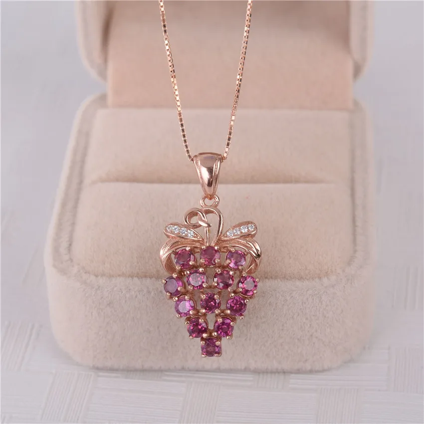 Natural Green Grape Stone Pendant Rose Gold Crystal Necklace Jewelry for Women