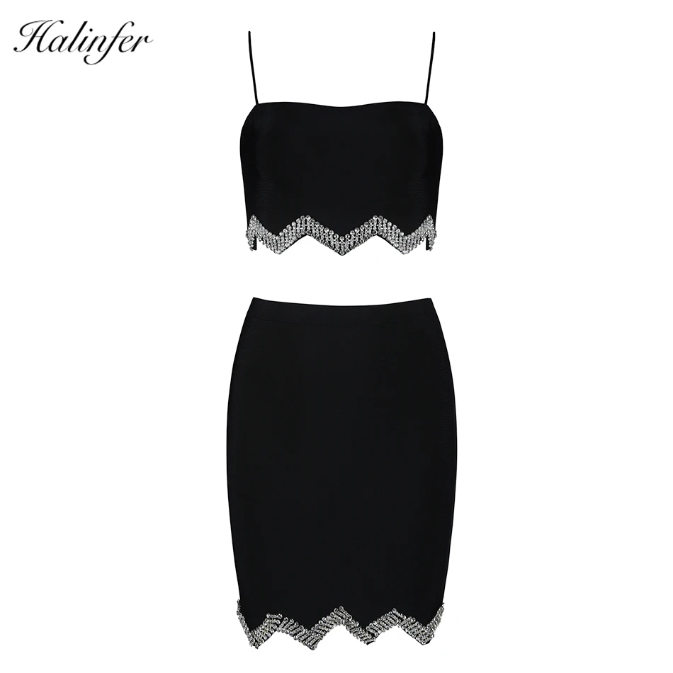 Halinfer 2018 New summer women dress sexy bodycon strapless 2 piece bandage dress chic celebrity party apricot dresses vestidos Dresses