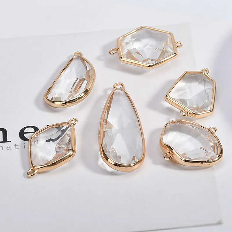 

Min order transparent glass core decoration Copper Rectangular irregular shape flating locket charms diy jewelry earring pendant