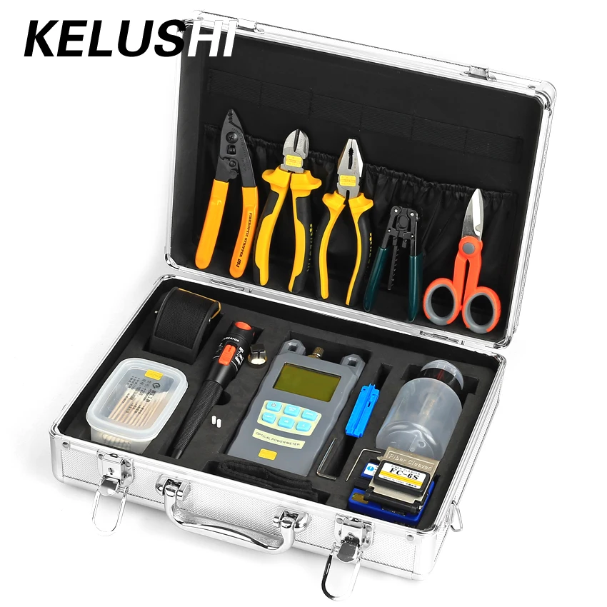 

KELUSHI 24 IN 1 Fiber Optic Tool Kit Optical Power Meter FC-6S Fieber Stripper Plier Fiber Cleaver 10mw Visual Fault Locater