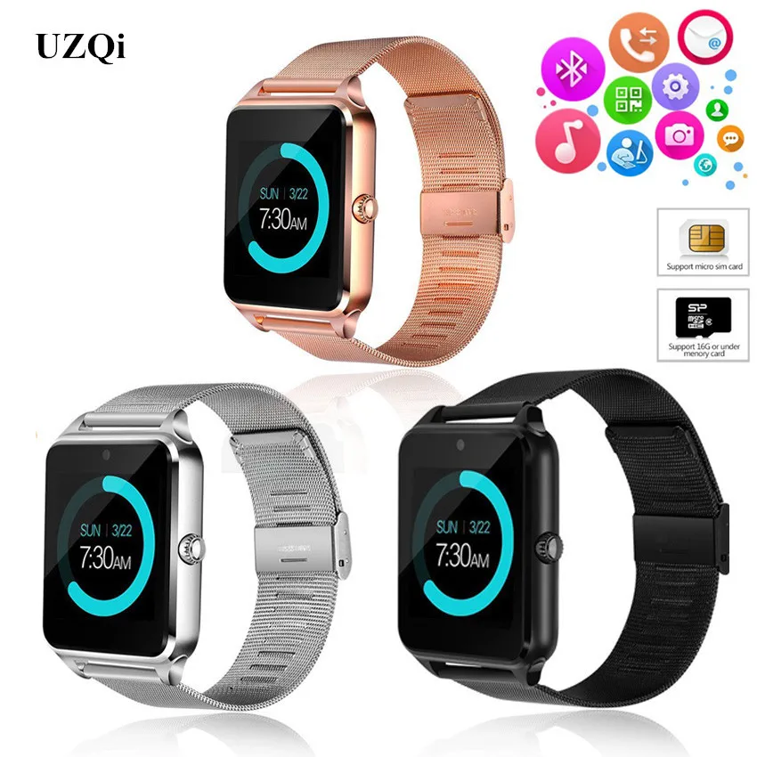 

UZQi Smartwatch Mens Woman SIM Card Fitness Activity Tracker Bracelet Phone IOS Android PK DZ09 V8 GT08 Metal Smart Watches Band