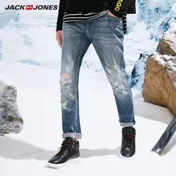 JackJones Для мужчин с проблемных и Рваные джинсы JO стрейч байкер Брюки Модные Классические мужские джинсы из денима узкие мужские джинсы | 217332528