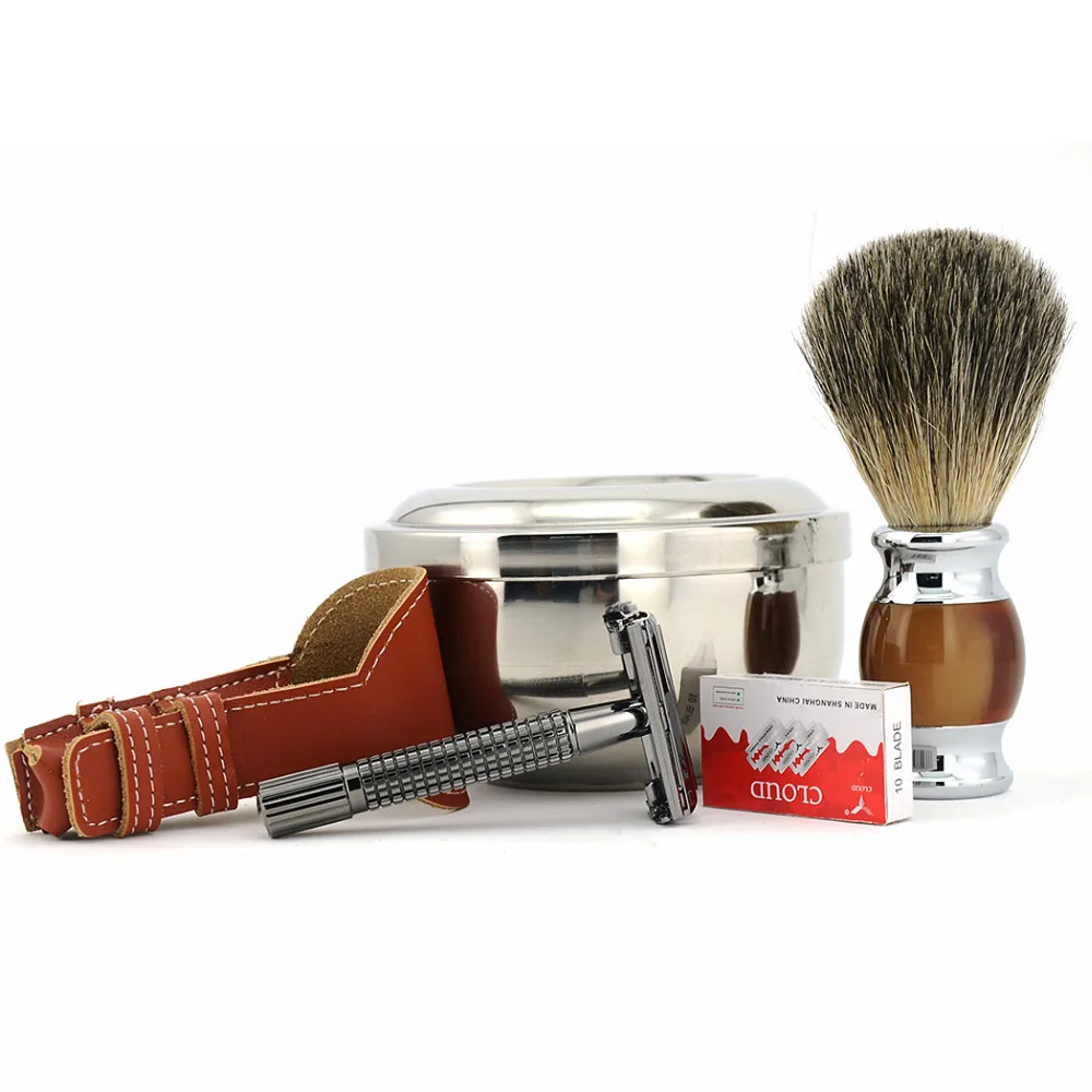 Classic Butterfly Safety Blade Razor + Pure Badger Beard Brush