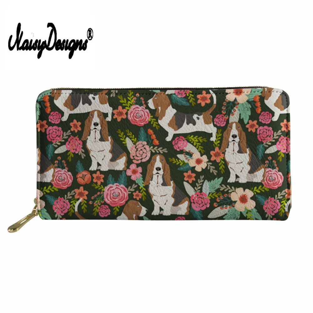 Noisydesigns PU кошелек для женщин Бассет-Хаунд печати длинный Леди Kawaii щенок Florals узор карман для монет женщин мешок денег