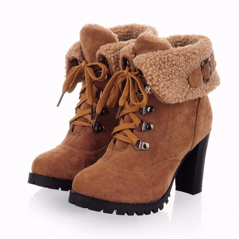 TAOFFEN/женские полусапожки на высоком каблуке; зимние ботинки; модная обувь; Теплые Ботинки на каблуке; размеры 32-43; ah195