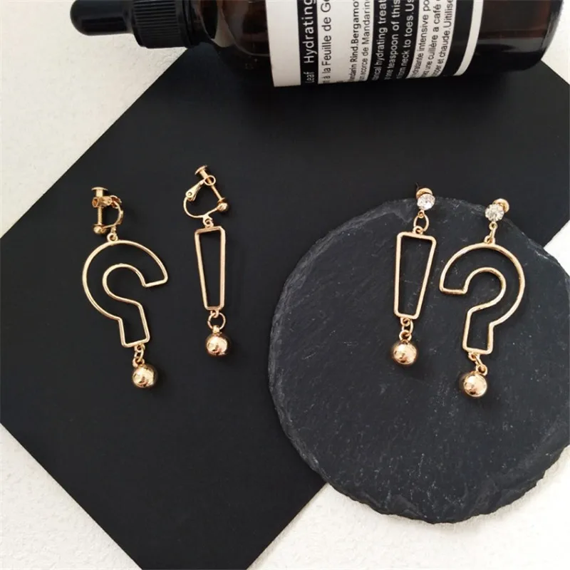 

XEDZ Fashion Korea Simple Hip Hop Funny Symbol Earring Metal Texture Personality Question Mark Exclamation Mark Earrings Jewelry