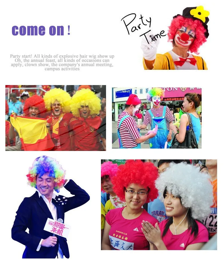 Christmas Party Curly Hair Wig Disco Rainbow Afro Clown Hair wig Football Fan Adult Child Costume Party Costume Free Shipping FC08 (1)