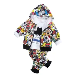 Комплекты одежды для маленьких мальчиков, Осенний хлопковый костюм с капюшоном, спортивный костюм из 3 предметов, повседневная одежда для