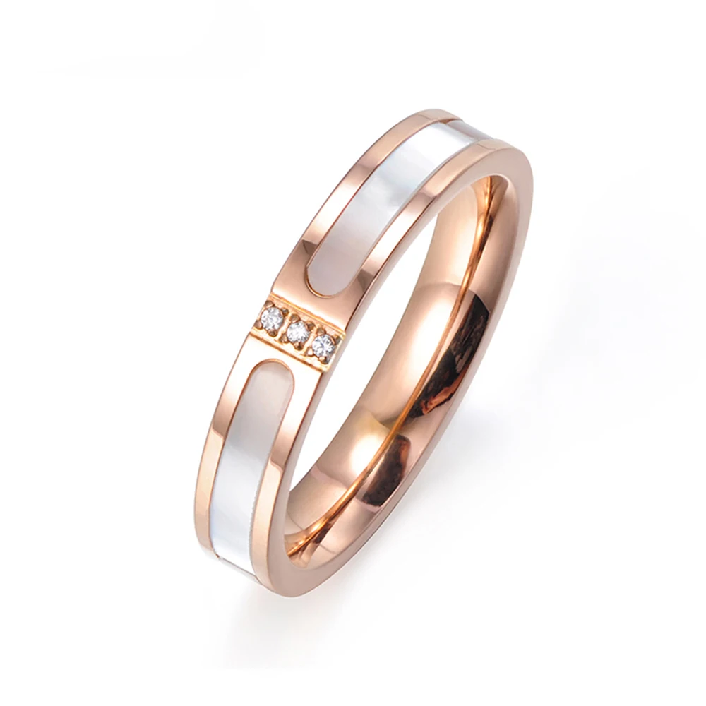 Lokaer Classic Titanium Steel White Shell Necklace Rings Bangles Bridal Sets CZ Crystal Wedding Bands Jewelry For Women SE030 for bridal jewelry sets crystal jewelry sets