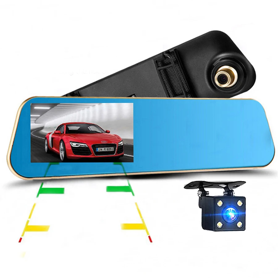 imágenes para Espejo retrovisor Cámara de Doble Lente Full HD 1080 P 4.3 "LCD de Coches DVR + 4 LED de Visión Trasera Cámara de Estacionamiento de Visión Nocturna Función de Guión Cam imágenes para Espejo retrovisor Cámara de Doble Lente Full HD 1080 P 4.3 "LCD de Coches DVR + 4 LED de Visión Trasera Cámara de Estacionamiento de Visión Nocturna Función de Guión Cam