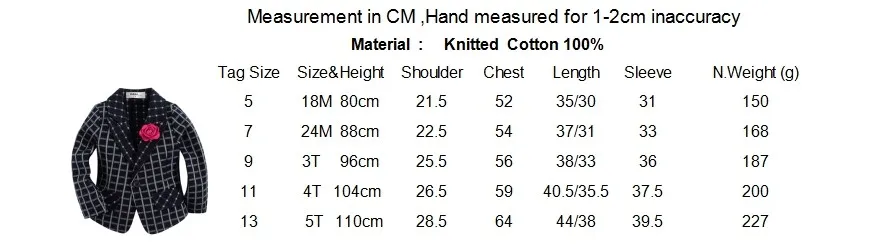 Новое поступление года; Трикотажный Хлопковый клетчатый блейзер для маленьких девочек; BG151201E