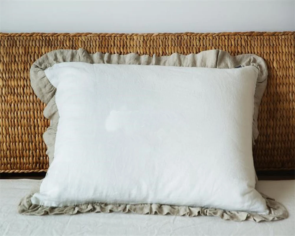 

Washed French Ruffle lLinen Pillowcase Pillow Cases Shams Pure Stonewashed Bed Linen Pillowcases Christmas 20"x30" 2pcs