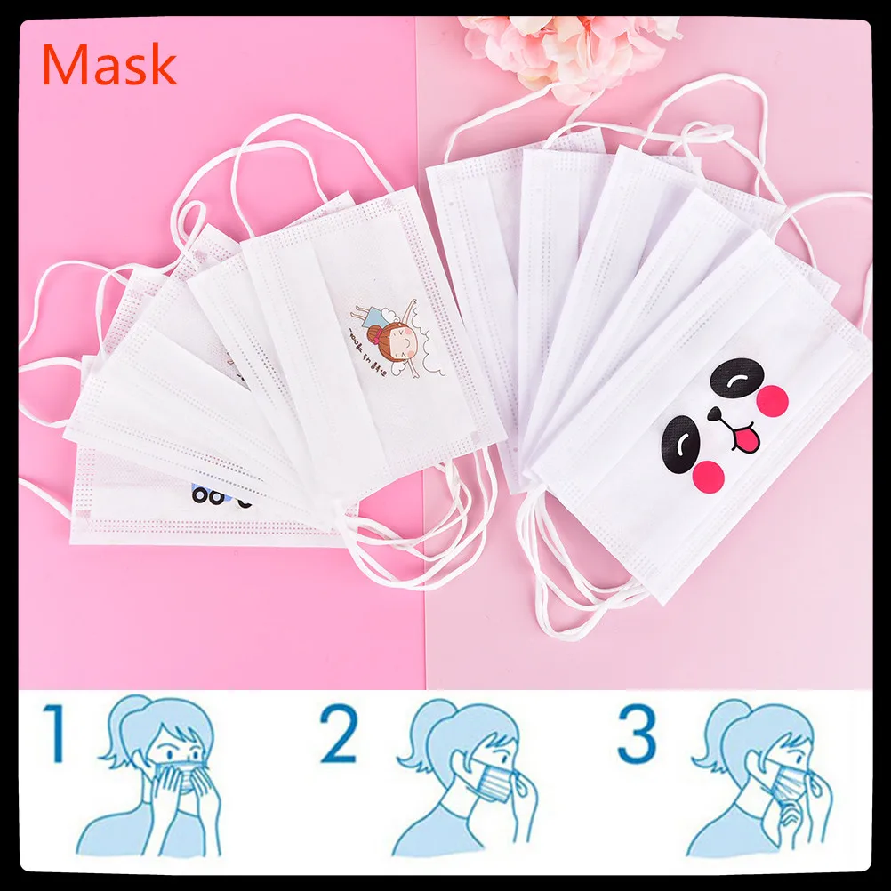 

Hot 20/10/5/1PCS White Disposable Face Mask Non Woven Earloop Anti-Dust Flu Cute Catoon Respirator Outdoor Mouth Mask