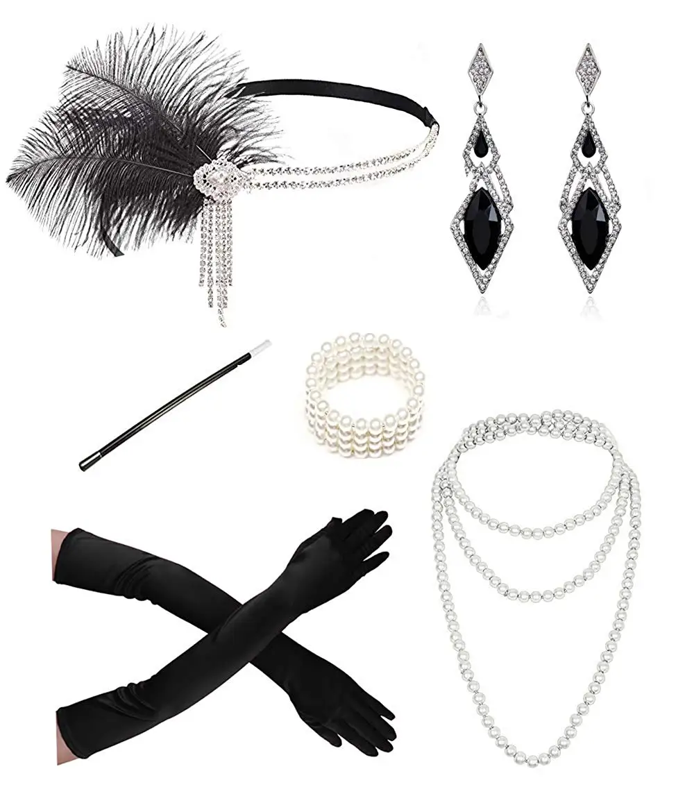 1920s Great Gatsby Accessories Set for Women,Costume Flapper Headpiece Headband