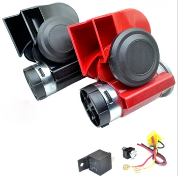 

by DHL or Fedex 50sets12V Dual Black Loud Electric Pump Super Loud Air Horn Snail Compact Horns Relay for Car Truck Train Parts
