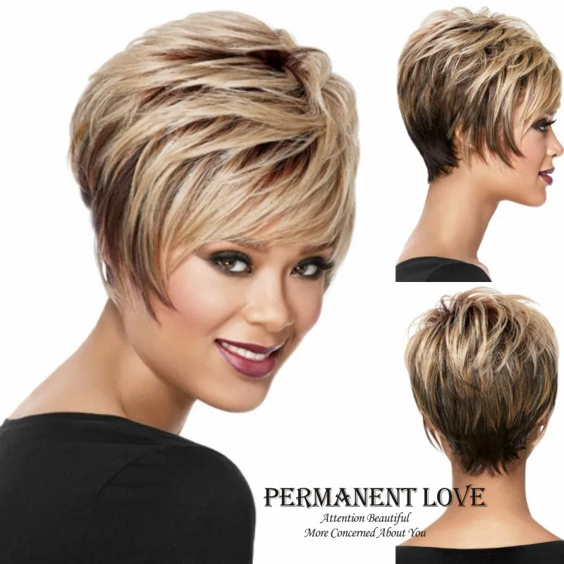 Short pixie wigs blonde synthtetic Peruk playful straight ...