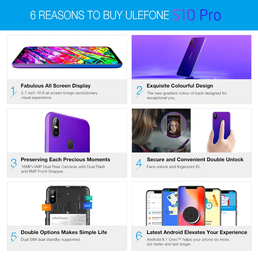 Ulefone S10 Pro мобильный телефон 5 7 Inch 19:9 Android 8 1 MT6739 4 ядра 2 Гб Оперативная память 16 13MP +
