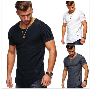 

Hot style Casual Men's T shirt solid color V neck muscle sport hip hop short sleeve T shirt Men's wear
