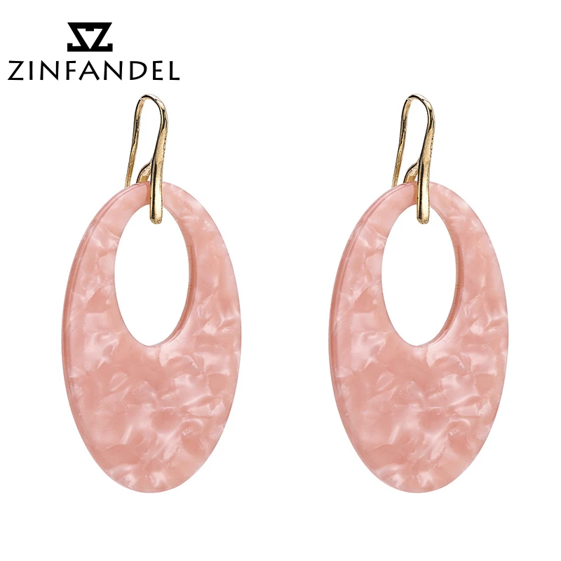 

ZINFANDEL Brand Ornaments New Pattern Trend Ellipse Resin Second Gram Force Eardrop Earrings European Personality Ear Jewerly