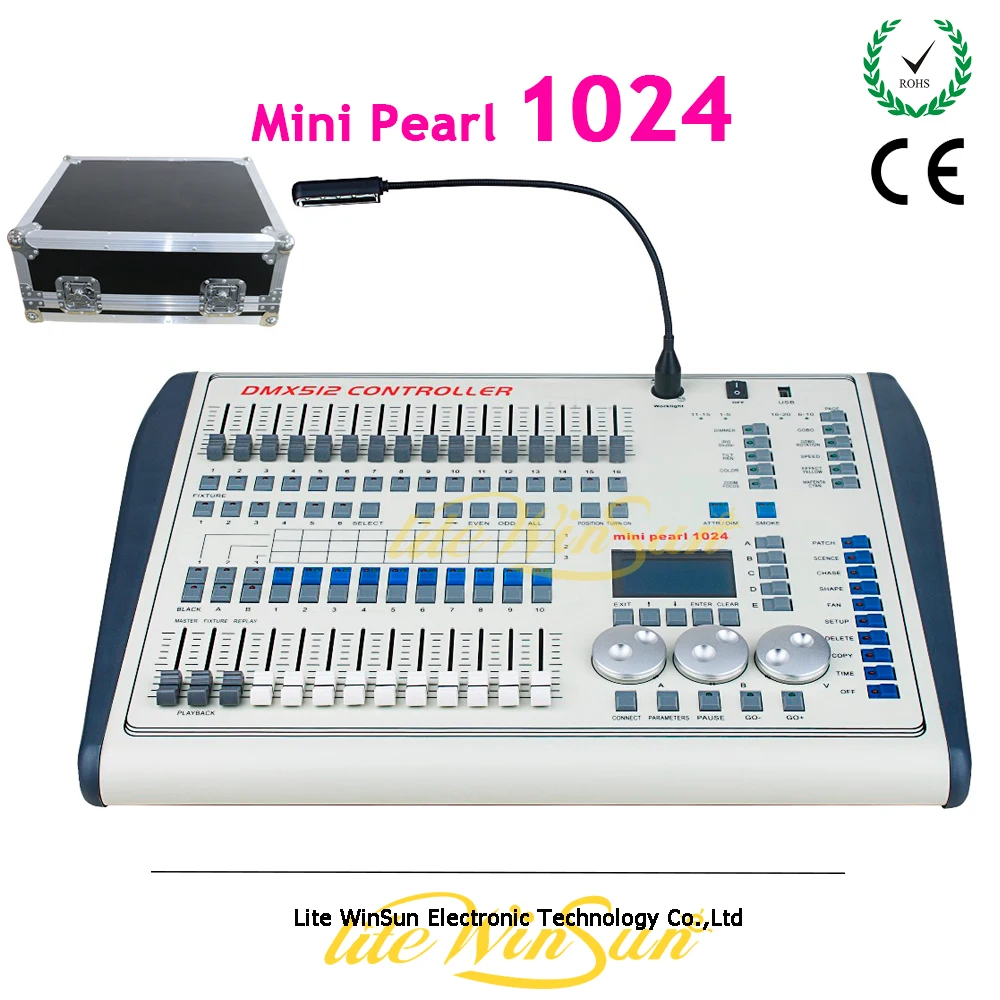 

Litewinsune DMX 512 Controller Mini Pearl 1024 White Color Max Fixtures 96 R20 Library Built In Program Free Flight Case