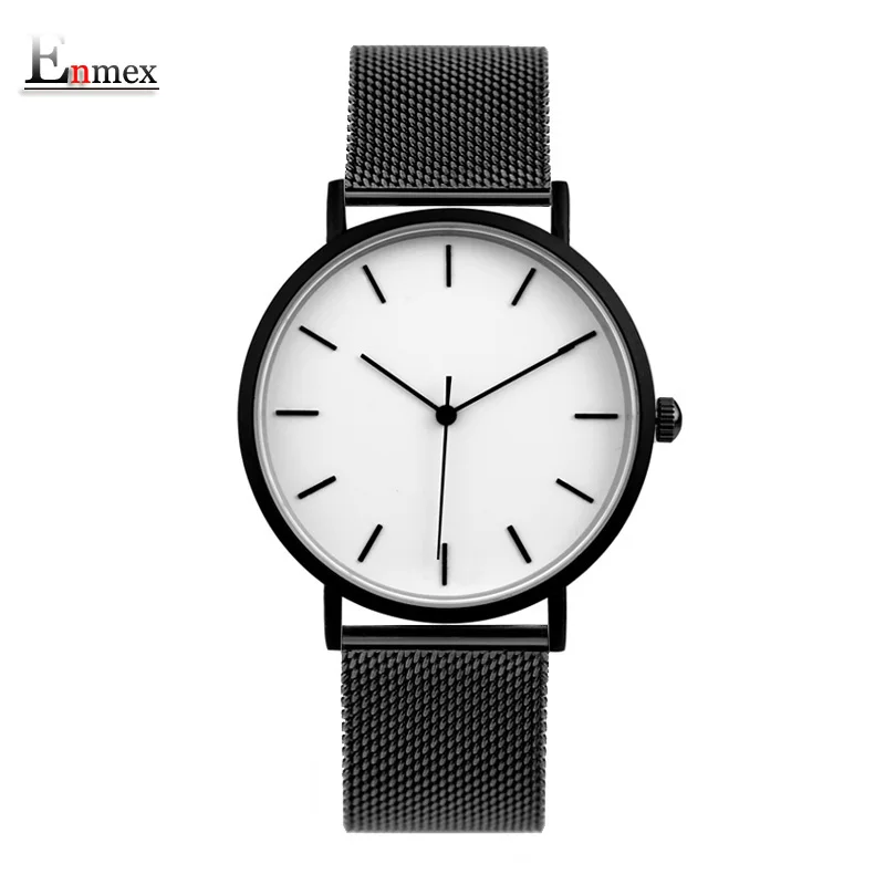 Enmex cool style men wristwatch Brief vogue simple stylish Black and white face leathe  quartz clock fashion watches for mens 3