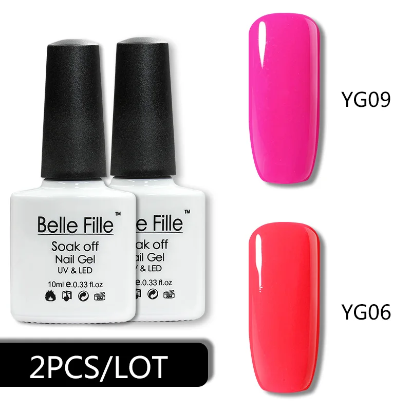 Belle Fille Neon цвета серии 2 шт./лот 10 мл УФ гель для ногтей Soak Off Гель Дизайн лак Vernis Esmalte
