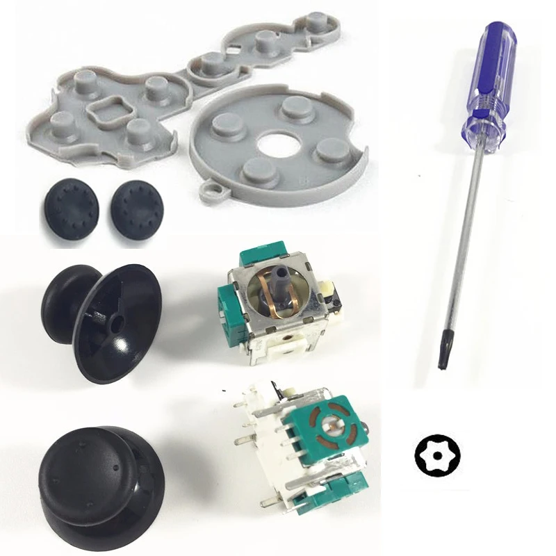 

Replacement Conductive Silicone Pad Caps+3D Analog Vibration Joystick+Thumb Stick Mushroom Cap+T8 Screw Driver For XBox 360