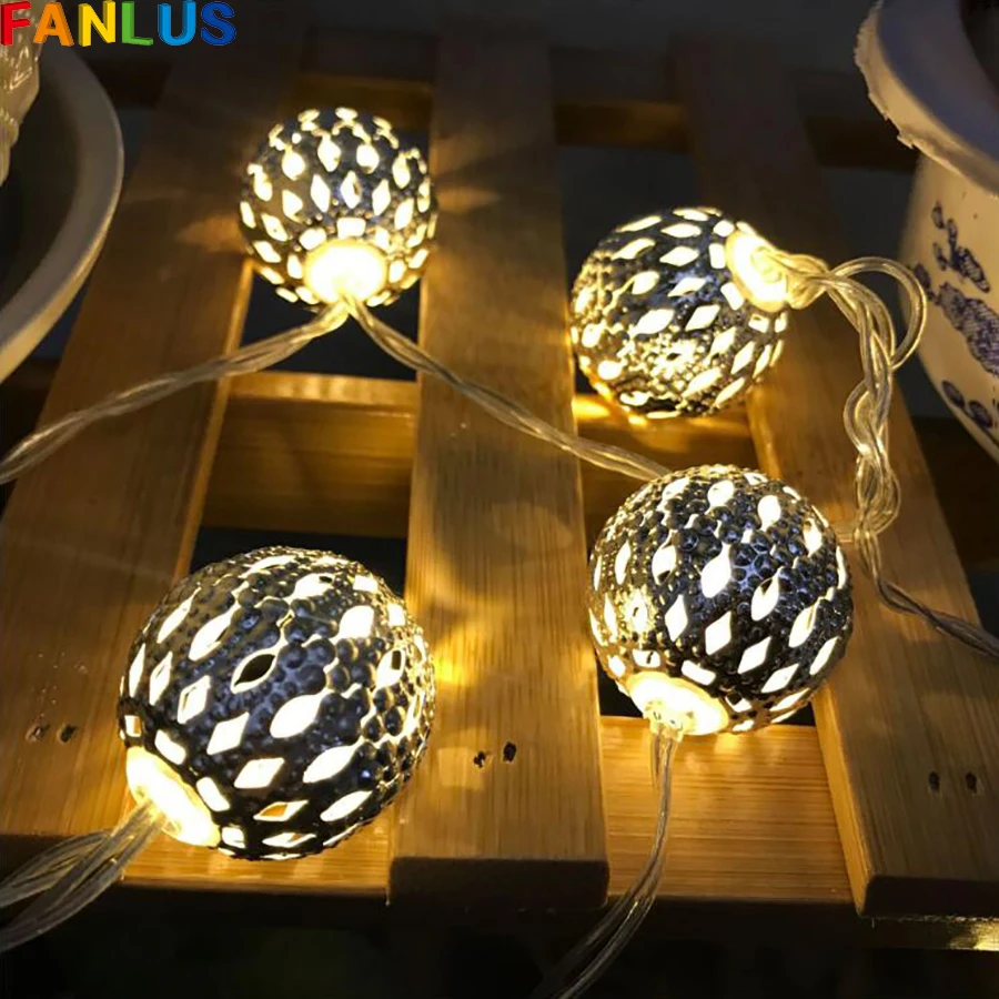 

2M/10Lights LED LED Strip Light String Moroccan Style Light Ball Eid Mubarak Wedding Happy Baby Shower Birthday Party Home Decor