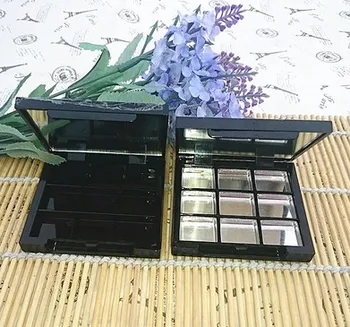 

2017 New 9 Grids Empty Eye Shadow with Mirror, Aluminum Black Palette Pans, Makeup Tool, Cosmetic DIY High Quality Plastic Box