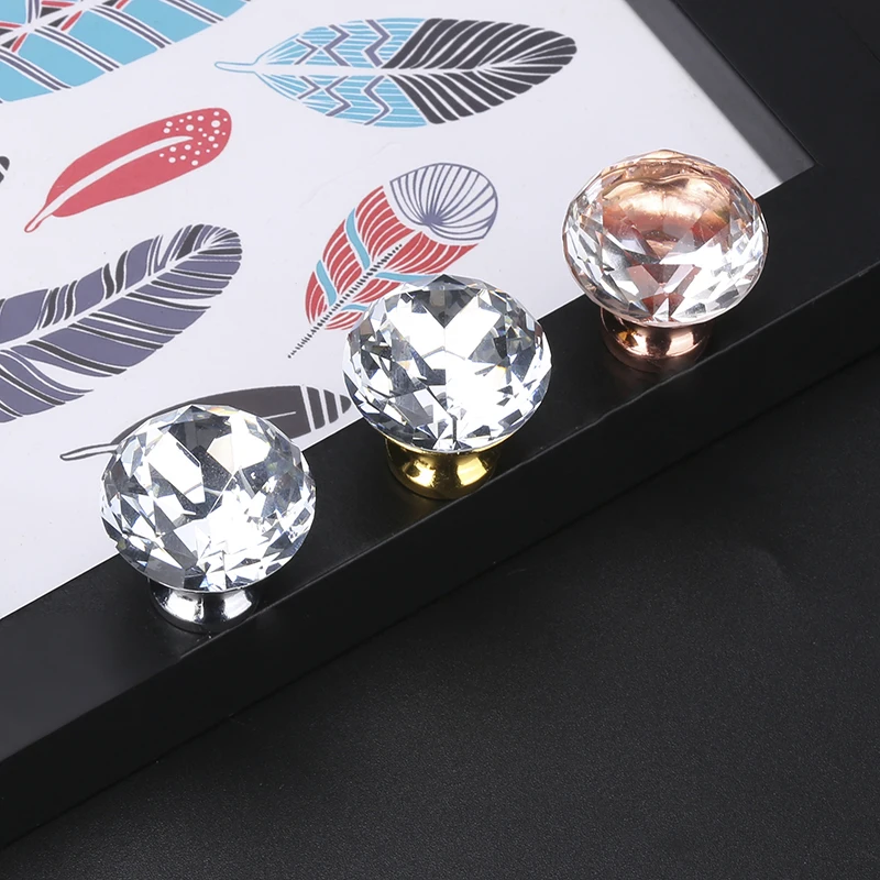 Diamond Crystal Glass Knobs Cupboard Pulls Drawer Knobs  (6)