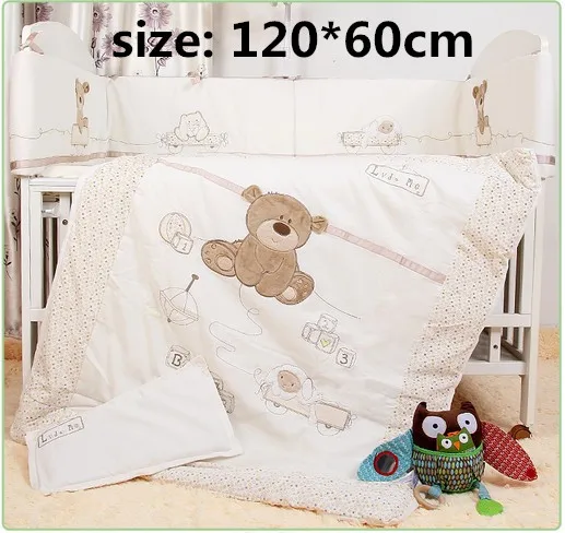Скидка! 7 шт., вышитое постельное белье для новорожденных малышей, комплект детской кроватки, постельное белье для малышей, включает в себя(бампер+ пододеяльник+ простыня+ подушка - Цвет: 120 60