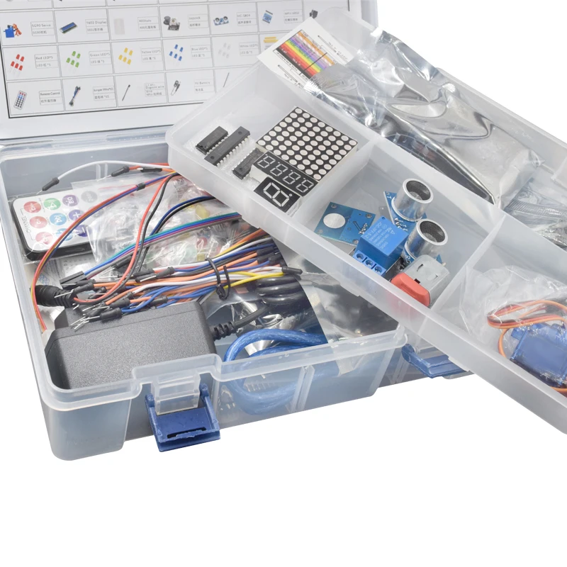 UNO Project самый полный стартовый комплект для Arduino R3 с блоком питания, шаговым двигателем, релейным модулем и учебным руководством