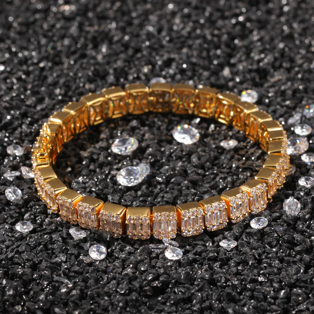 Uwin Baguette CZ Bracelet Iced Out Zircon 8.5m HipHop Fashion Punk Chain Bling Bling Elegant Charms Jewelry 7inch 8inch