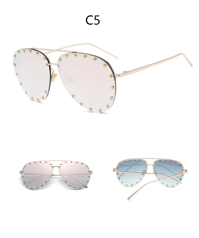 Роскошные солнцезащитные очки пилота для женщин, винтажные, с заклепками, металлическая оправа, солнцезащитные очки для женщин, без оправы, розовые, солнцезащитные очки для женщин, Gafas de Sol, UV400